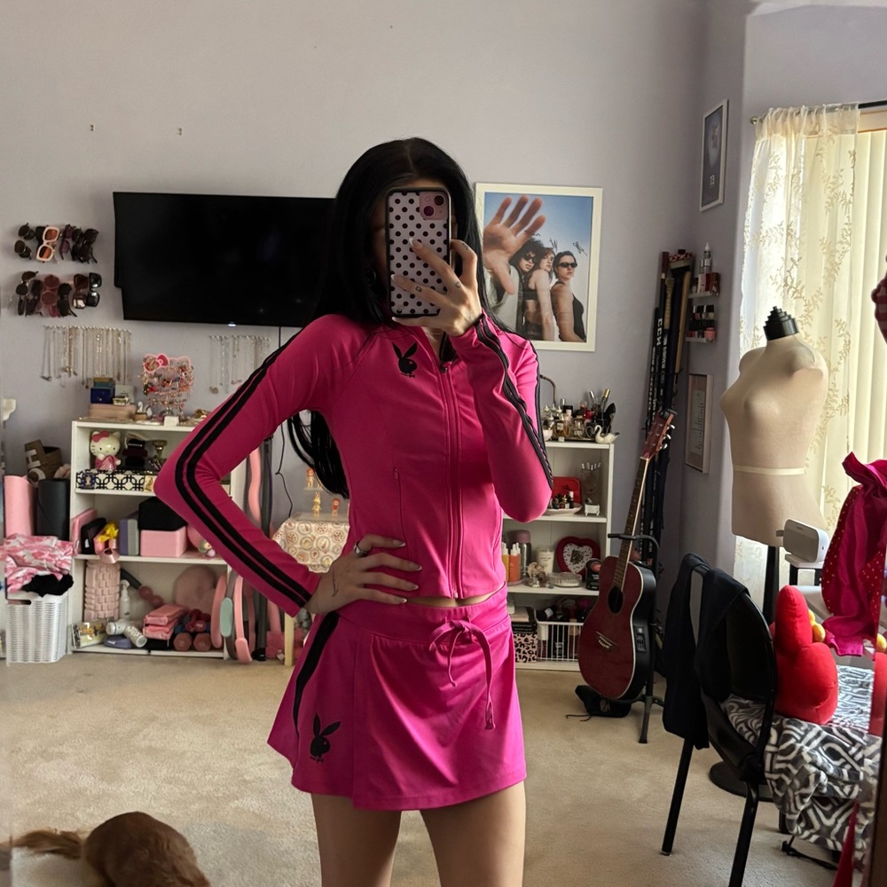 hot pink playboy track suit set